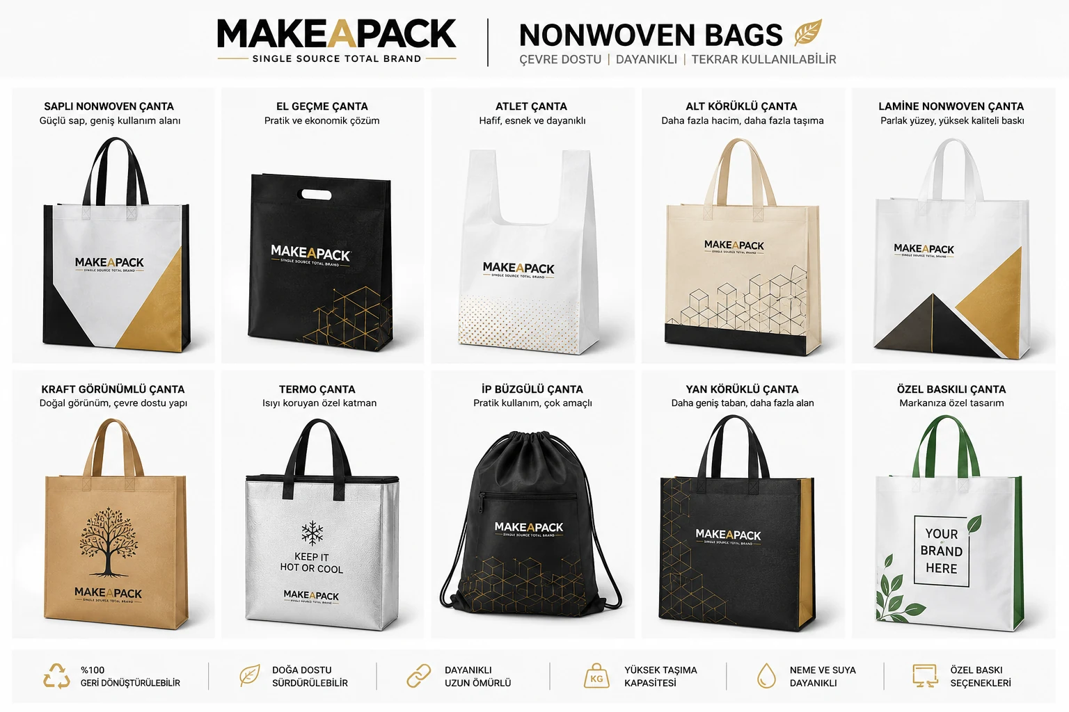 Make a Pack nonwoven çanta ürün gamı